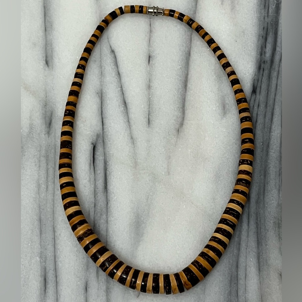 VTG Hawaiian Black and Brown Coconut Bead Surfer Necklace 14”
